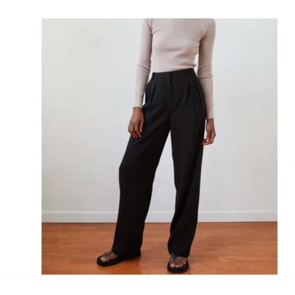 Babaton Fletcher Black Pleated High Waisted Wide Leg Crepe Pants 2 - Picture 1 of 10